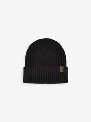 Black Knitted Rib Beanie Hat (1-16yrs) - Image 1 of 2
