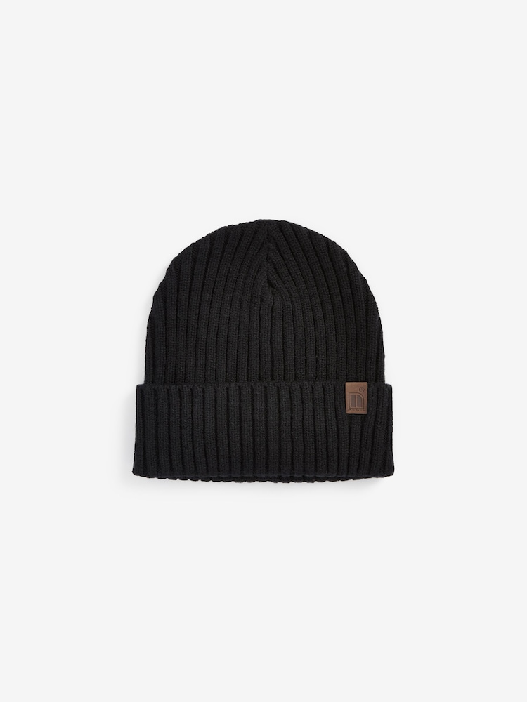 Black Knitted Rib Beanie Hat (1-16yrs) - Image 1 of 2
