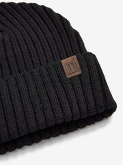 Black Knitted Rib Beanie Hat (1-16yrs) - Image 2 of 2