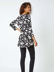 Roman Black Abstract Spot Zip Detail Jersey Top - Image 3 of 5