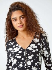 Roman Black Abstract Spot Zip Detail Jersey Top - Image 4 of 5