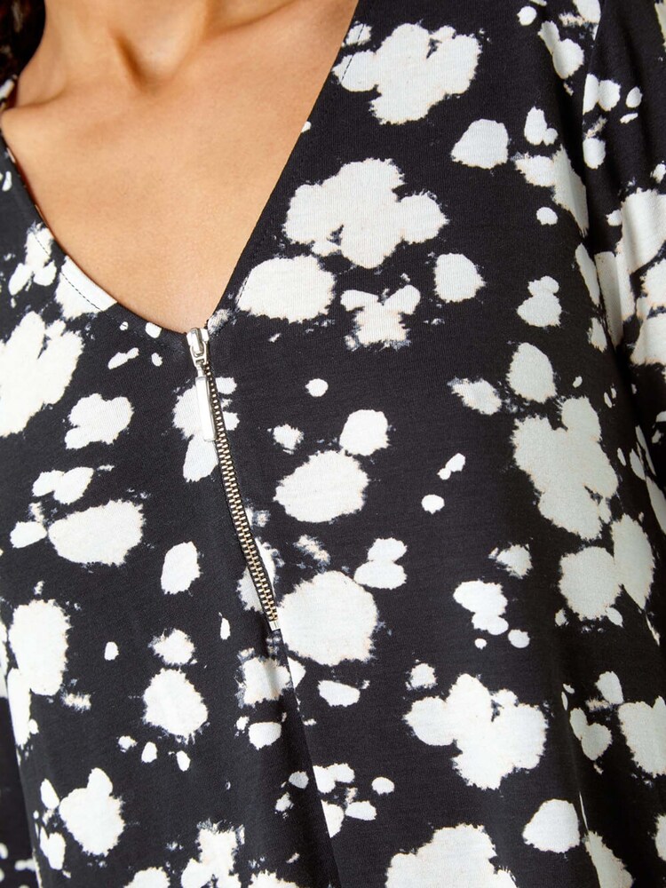 Roman Black Abstract Spot Zip Detail Jersey Top - Image 5 of 5