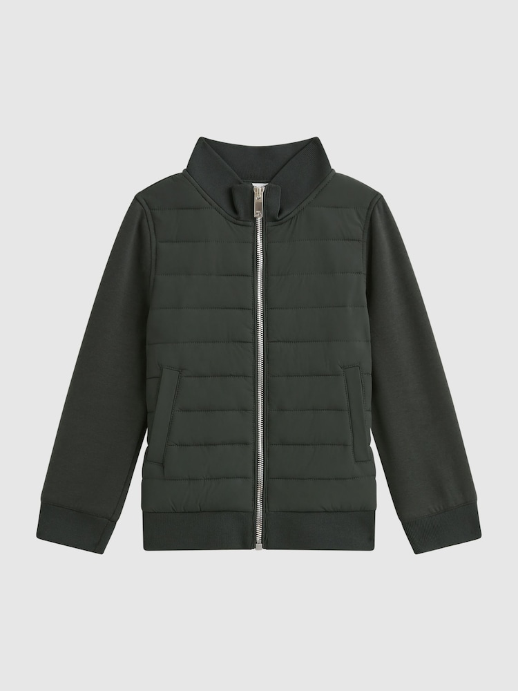 Reiss Forest Green Flintoff 3-9 yrs Funnel Neck Quilted Hybrid Jacket - Image 2 of 6