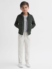 Reiss Forest Green Flintoff 3-9 yrs Funnel Neck Quilted Hybrid Jacket - Image 3 of 6