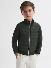 Reiss Forest Green Flintoff 3-9 yrs Funnel Neck Quilted Hybrid Jacket - Image 4 of 6