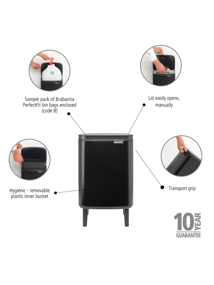 Brabantia Black Bo  Hi 7L Waste Bin - Image 6 of 6