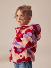 Red Hooded Floral Print Zip Fleece Jacket (3mths-7yrs) - Image 1 of 9