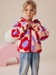 Red Hooded Floral Print Zip Fleece Jacket (3mths-7yrs) - Image 3 of 9