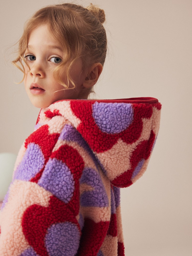 Red Hooded Floral Print Zip Fleece Jacket (3mths-7yrs) - Image 5 of 9