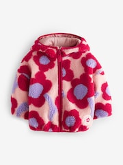 Red Hooded Floral Print Zip Fleece Jacket (3mths-7yrs) - Image 6 of 9