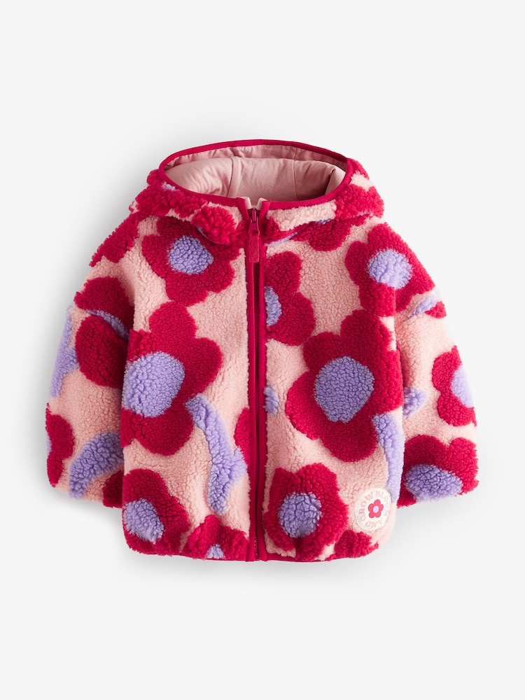 Red Hooded Floral Print Zip Fleece Jacket (3mths-7yrs) - Image 6 of 9