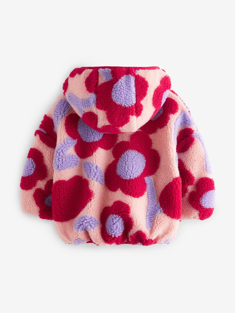 Red Hooded Floral Print Zip Fleece Jacket (3mths-7yrs) - Image 7 of 9