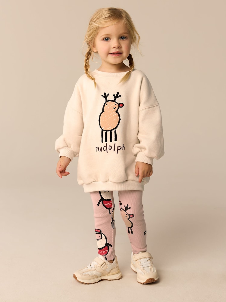 Cream Christmas Sweatshirt And Leggings Set (3mths-7yrs) - Image 1 of 7