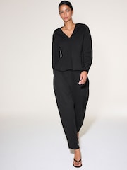 Black Barrel Leg Knit Look Trousers - Image 1 of 5