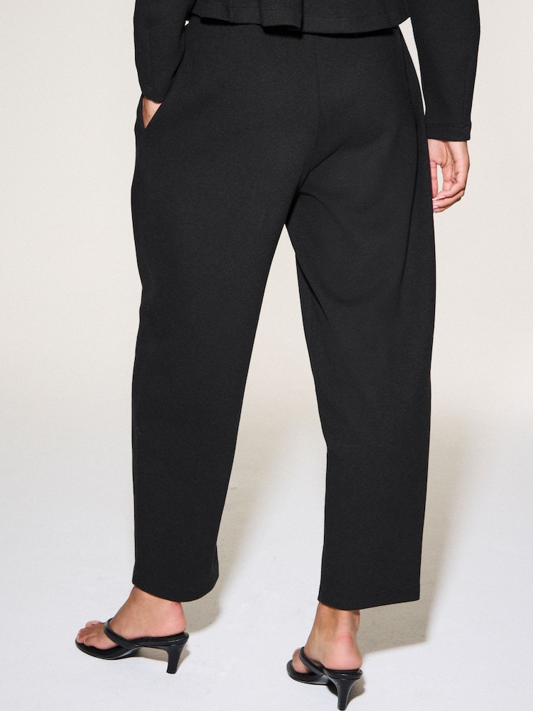 Black Barrel Leg Knit Look Trousers - Image 2 of 5 Black Barrel Leg Knit Look Trousers - Image 2 of 5