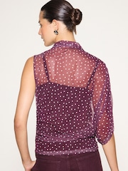 Wine/Pink Spot Short Sleeved Asymmetrical Mesh Top - Image 3 of 8