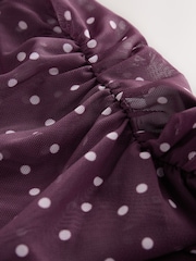 Wine/Pink Spot Short Sleeved Asymmetrical Mesh Top - Image 8 of 8