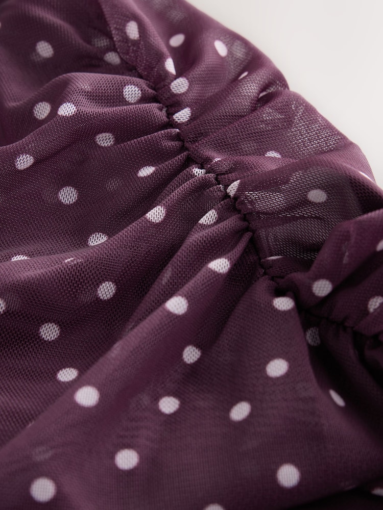 Wine/Pink Spot Short Sleeved Asymmetrical Mesh Top - Image 8 of 8