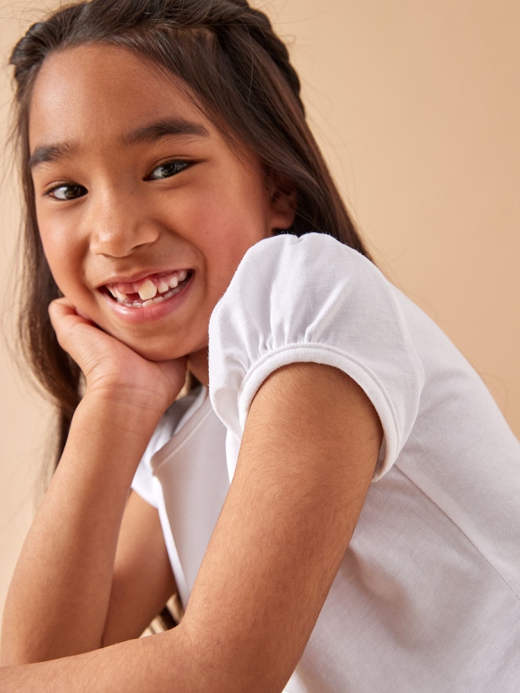 White Puff Sleeve 100% Cotton T-Shirts 2 Pack (3-16yrs) - Image 3 of 7