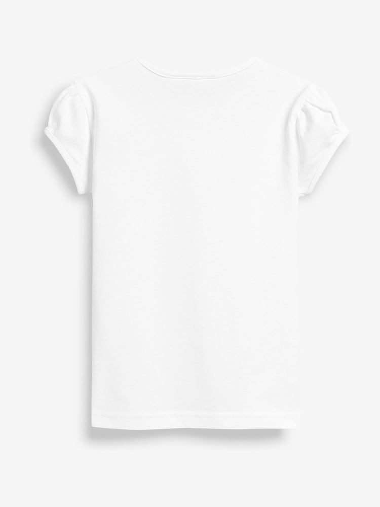 White Puff Sleeve 100% Cotton T-Shirts 2 Pack (3-16yrs) - Image 6 of 7