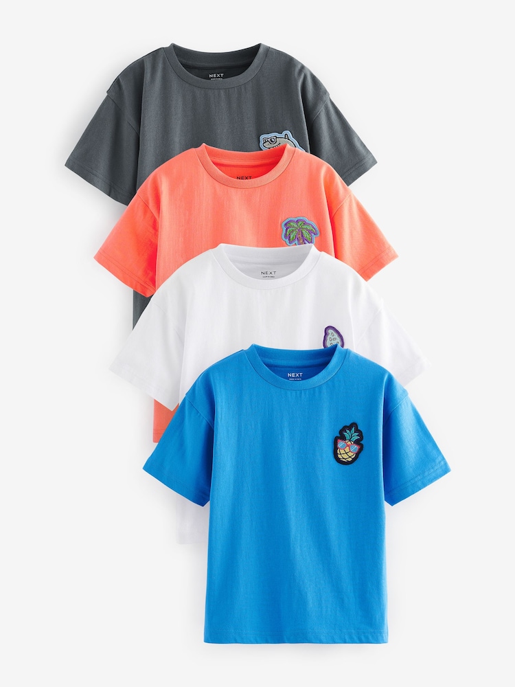 White/Grey/Blue/Orange 100% Cotton Short Sleeve T-Shirts 4 Pack (3mths-7yrs) - Image 1 of 7