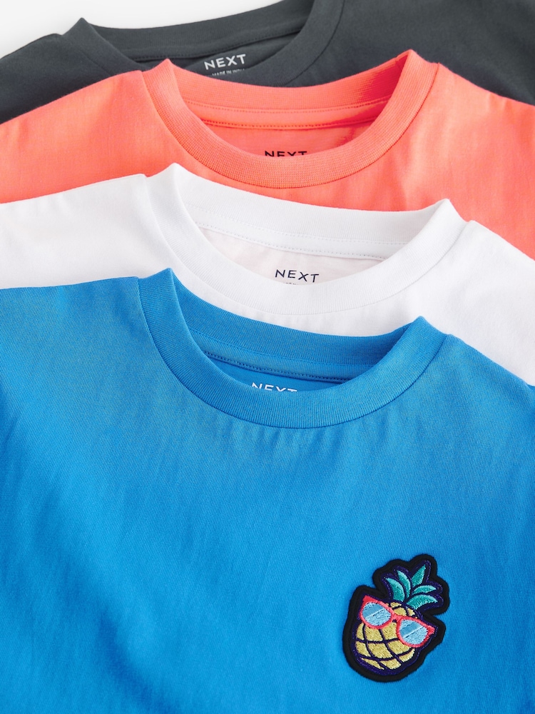 White/Grey/Blue/Orange 100% Cotton Short Sleeve T-Shirts 4 Pack (3mths-7yrs) - Image 7 of 7