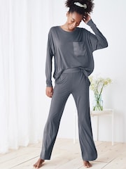 Charcoal Grey Wide Leg Pyjamas - Image 1 of 4
