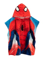 Character Red Spiderman License Kids Printed Swim And Beach 100% Cotton Towel Poncho - Image 1 of 3