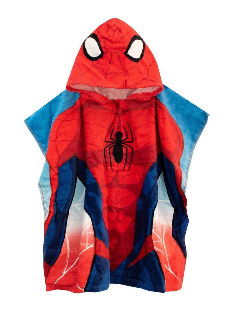 Character Red Spiderman License Kids Printed Swim And Beach 100% Cotton Towel Poncho - Image 1 of 3