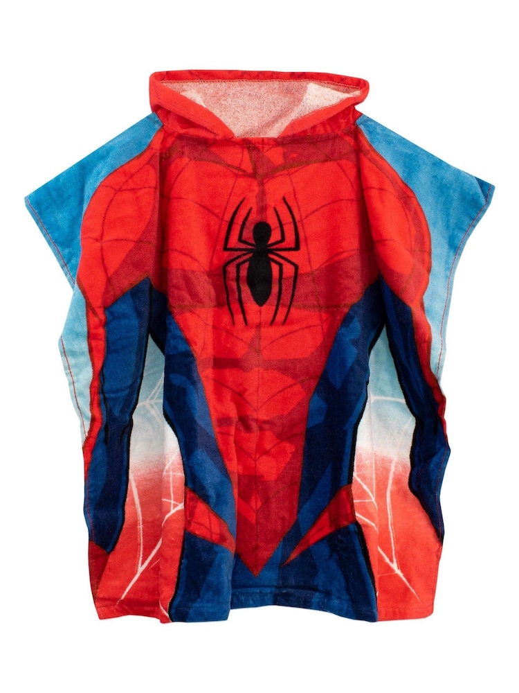 Character Red Spiderman License Kids Printed Swim And Beach 100% Cotton Towel Poncho - Image 2 of 3