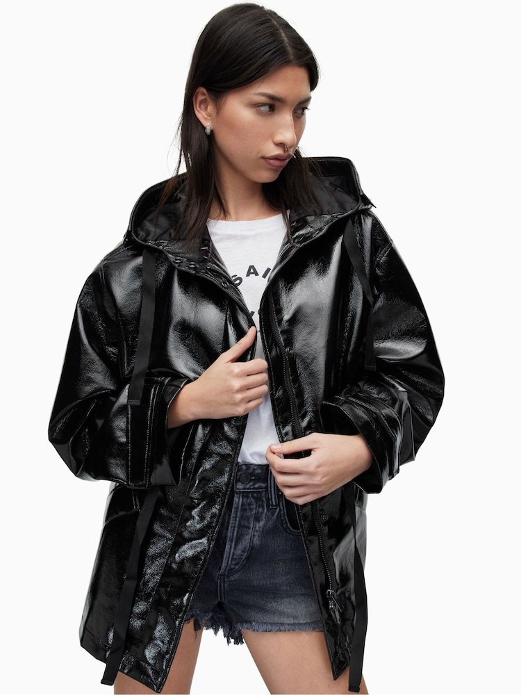 AllSaints Black Kelsie Shine Jacket - Image 1 of 9
