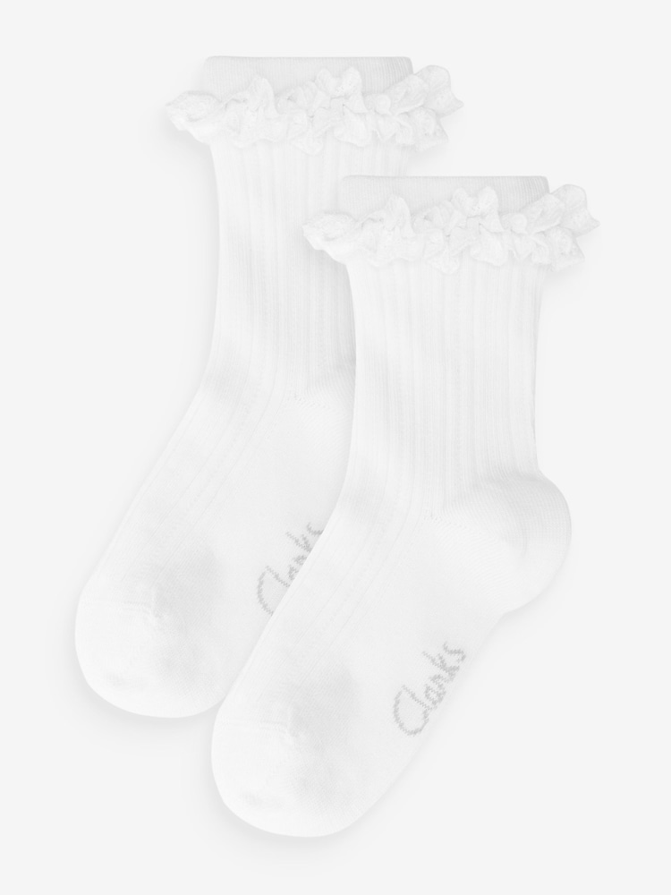 Clarks White Clarks Girls Ankle School Socks 2 Pack - Image 1 of 3 Clarks White Clarks Girls Ankle School Socks 2 Pack - Image 1 of 3