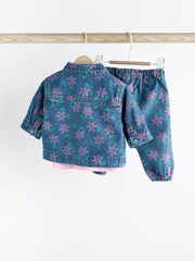 Printed Denim Floral Baby Jacket, Jeans And T-Shirt 3 Piece Set - Image 2 of 9