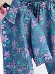 Printed Denim Floral Baby Jacket, Jeans And T-Shirt 3 Piece Set - Image 3 of 9