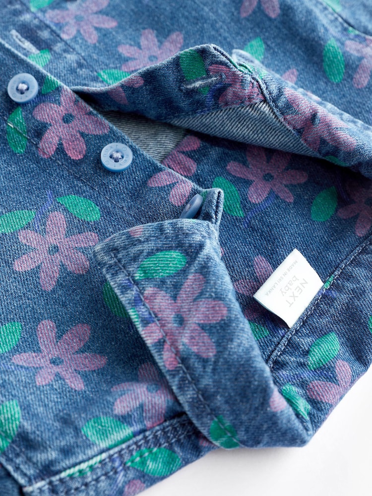 Printed Denim Floral Baby Jacket, Jeans And T-Shirt 3 Piece Set - Image 6 of 9