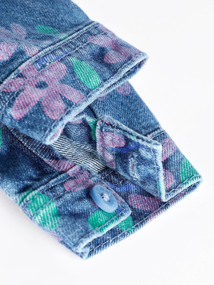Printed Denim Floral Baby Jacket, Jeans And T-Shirt 3 Piece Set - Image 7 of 9