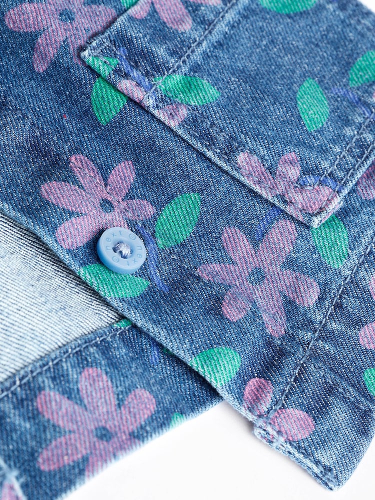 Printed Denim Floral Baby Jacket, Jeans And T-Shirt 3 Piece Set - Image 8 of 9