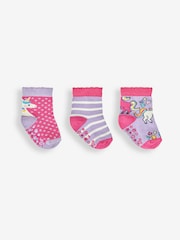 JoJo Maman Bébé Lilac 3-Pack Unicorn Socks - Image 1 of 5