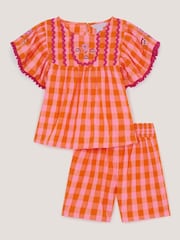 Monsoon Orange Gingham Print Top & Shorts Set - Image 2 of 3