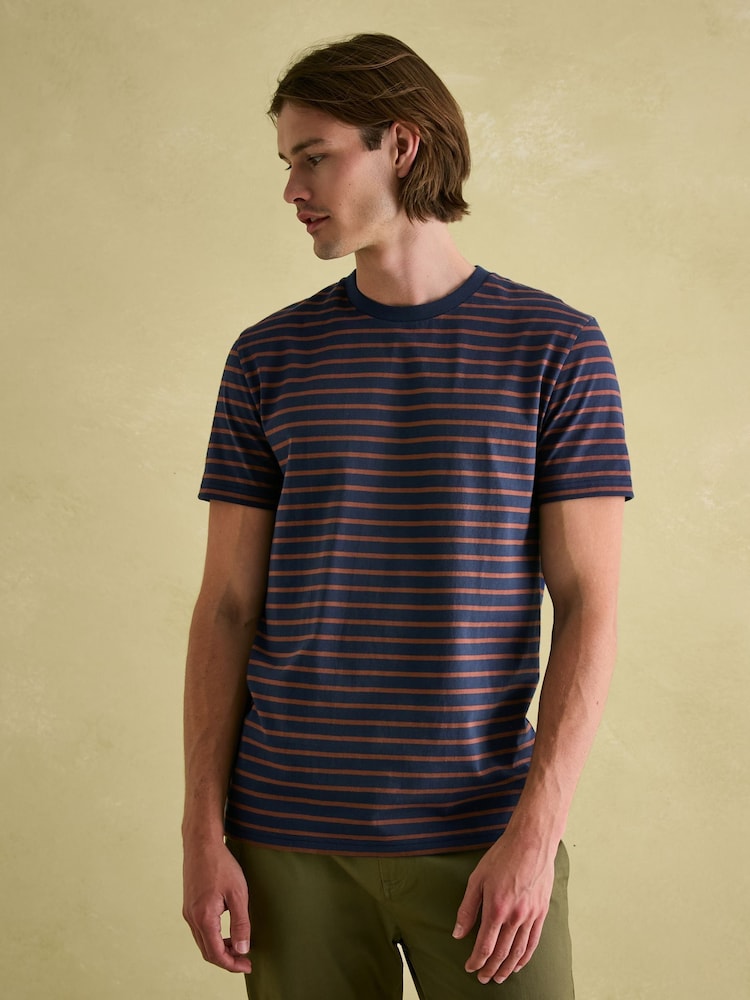 Joules Boathouse Brown & Navy Jersey Crew Neck T-Shirt - Image 1 of 6
