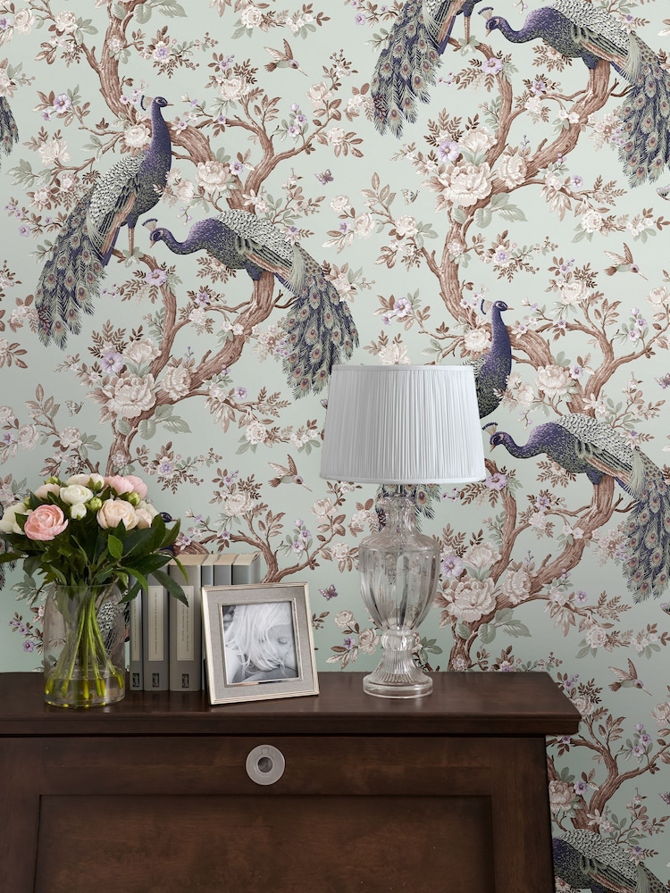 Laura Ashley Duck Egg Belvedere A4 Wallpaper Sample - Image 1 of 2