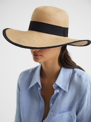 Reiss Natural Nina Raffia Woven Wide Brim Hat - Image 5 of 6
