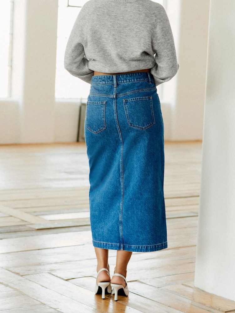 Bleu moyen - Jupe midi fendue en denim - Image 3 of 5