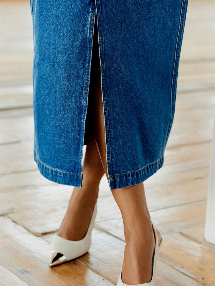 Bleu moyen - Jupe midi fendue en denim - Image 4 of 5