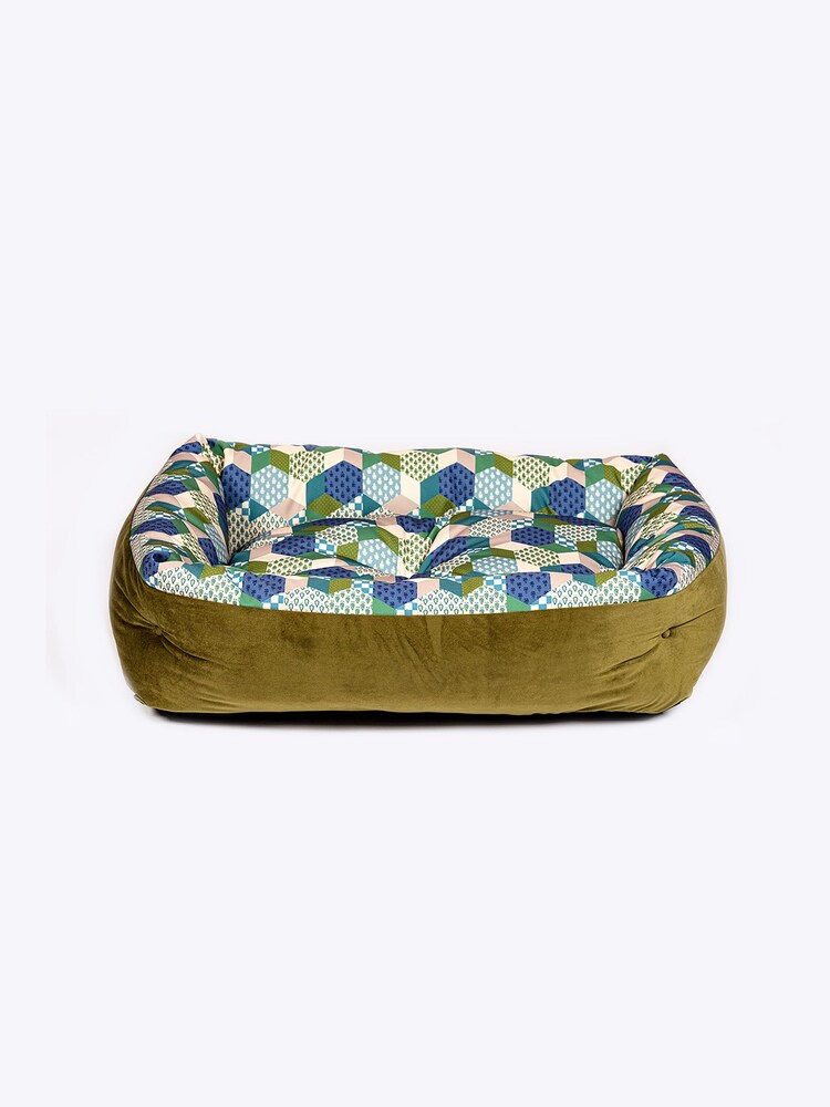 Laura Ashley Green Thistle Patchwork Lounger Dog Bed - Image 2 of 4
