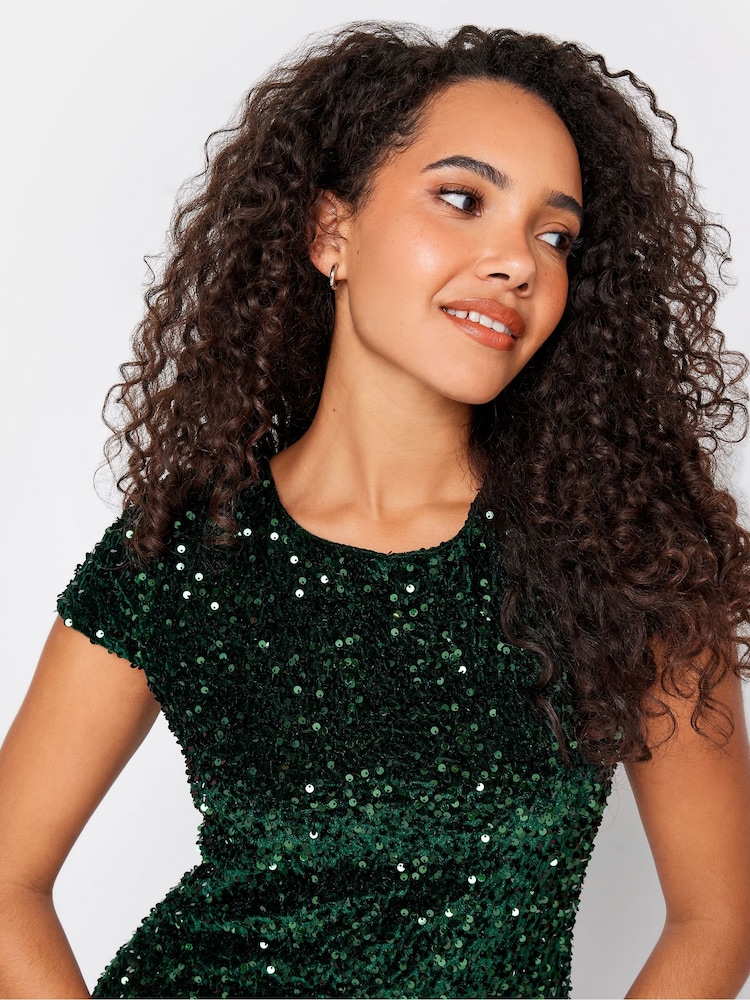 M&Co Green Sequin Velvet Dress - Image 5 of 5