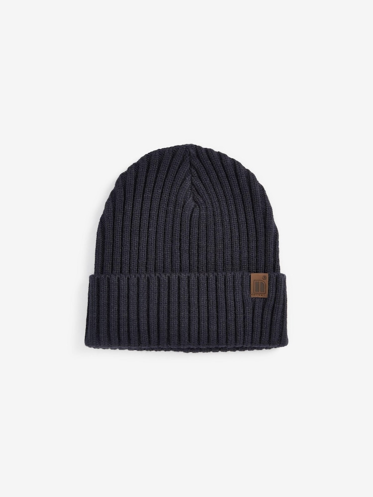 Navy Blue Knitted Rib Beanie Hat (1-16yrs) - Image 1 of 2