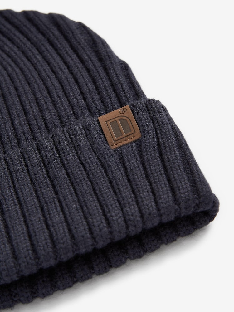Navy Blue Knitted Rib Beanie Hat (1-16yrs) - Image 2 of 2