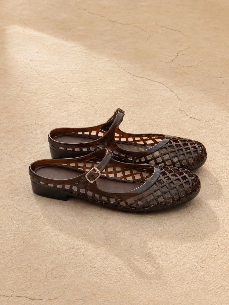 Novo Brown Fountain Flat Mary Jane Jelly Mules - Image 1 of 2 Novo Brown Fountain Flat Mary Jane Jelly Mules - Image 1 of 2