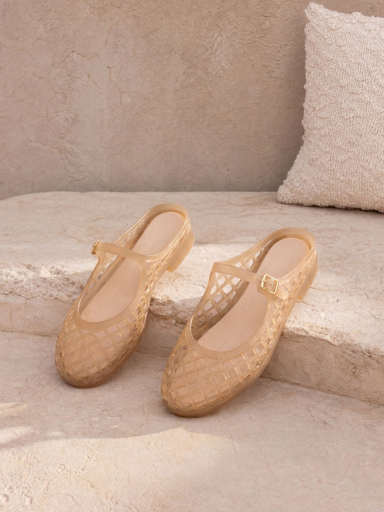 Novo Nude Fountain Flat Mary Jane Jelly Mules - Image 1 of 2 Novo Nude Fountain Flat Mary Jane Jelly Mules - Image 1 of 2
